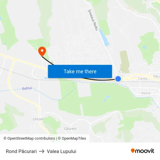 Rond Păcurari to Valea Lupului map