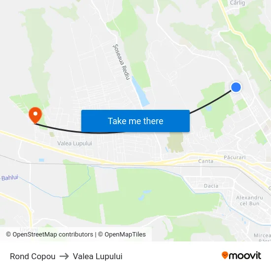 Rond Copou to Valea Lupului map