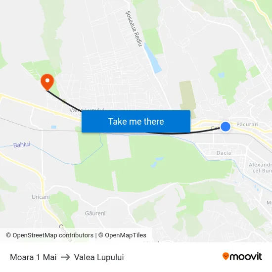 Moara 1 Mai to Valea Lupului map