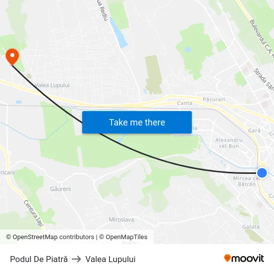 Podul De Piatră to Valea Lupului map