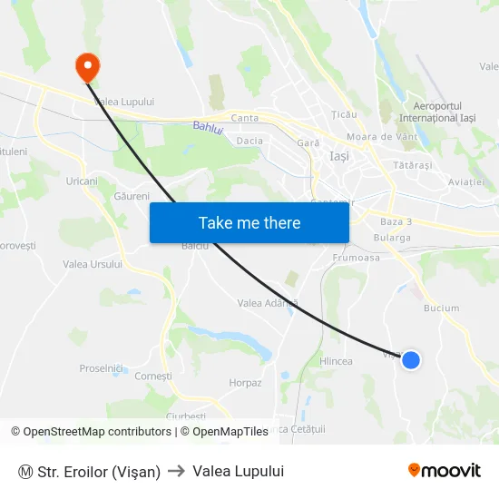 Ⓜ Str. Eroilor (Vişan) to Valea Lupului map