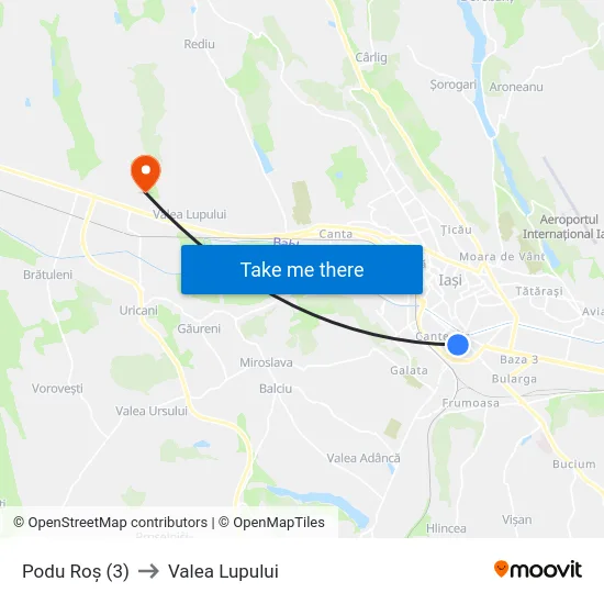 Podu Roș (3) to Valea Lupului map