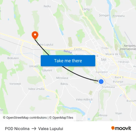 POD Nicolina to Valea Lupului map