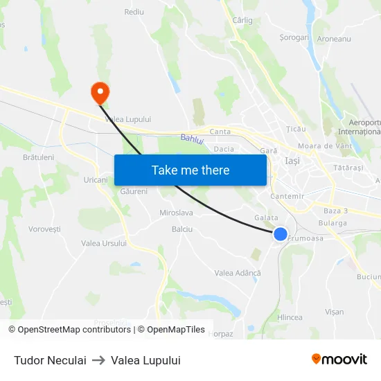 Tudor Neculai to Valea Lupului map