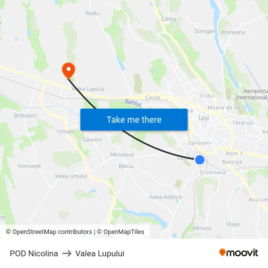 POD Nicolina to Valea Lupului map