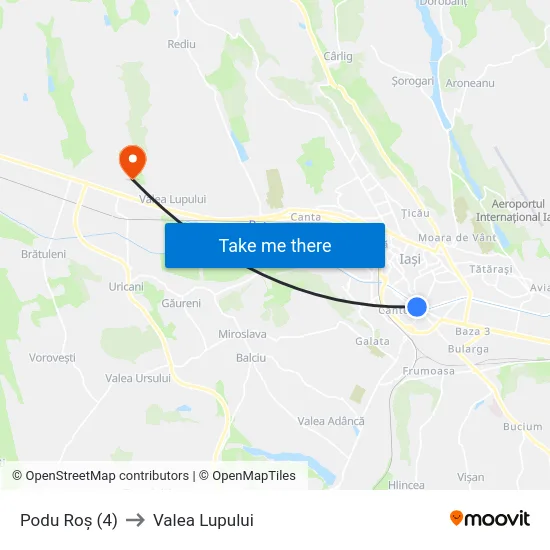 Podu Roș (4) to Valea Lupului map