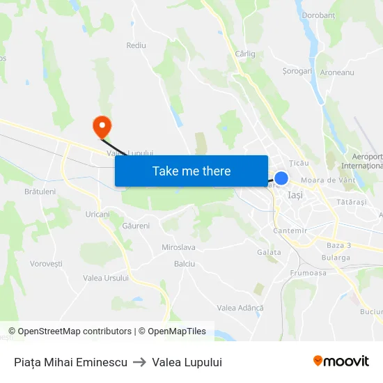 Piața Mihai Eminescu to Valea Lupului map