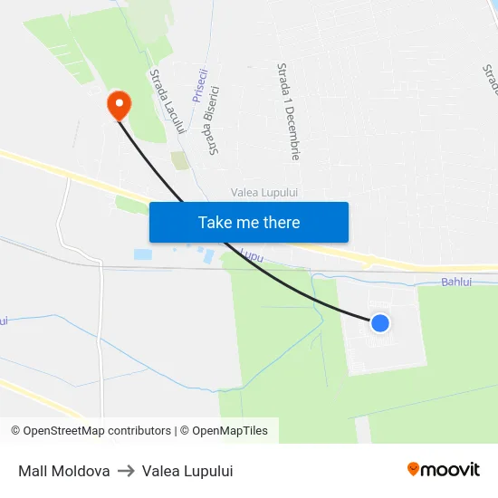 Mall Moldova to Valea Lupului map