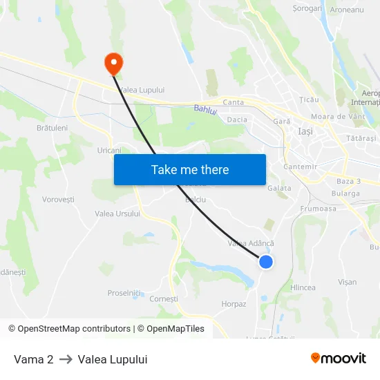 Vama 2 to Valea Lupului map