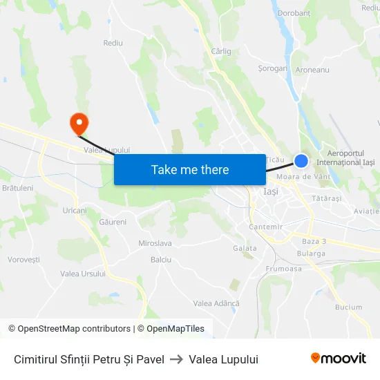 Cimitirul Sfinții Petru Și Pavel to Valea Lupului map