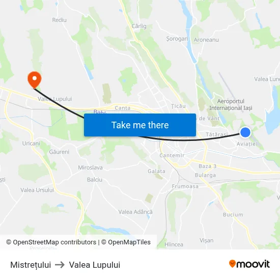 Mistrețului to Valea Lupului map