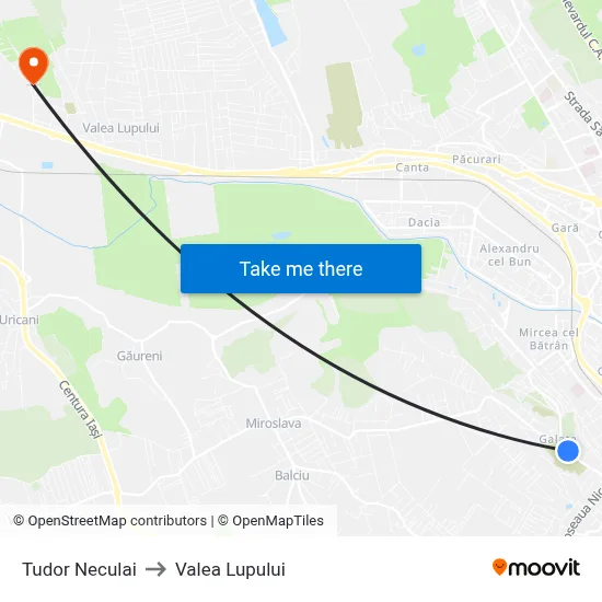 Tudor Neculai to Valea Lupului map