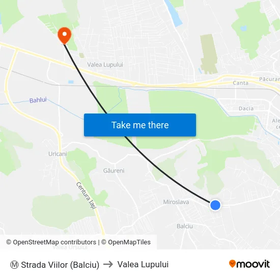 Ⓜ Strada Viilor (Balciu) to Valea Lupului map