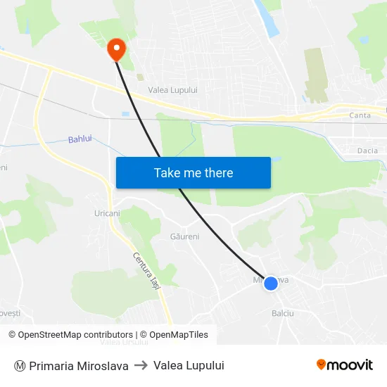 Ⓜ Primaria Miroslava to Valea Lupului map