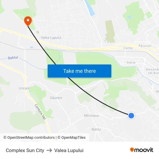 Complex Sun City to Valea Lupului map