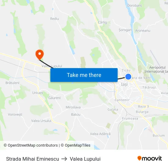 Strada Mihai Eminescu to Valea Lupului map