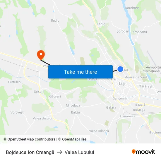 Bojdeuca Ion Creangă to Valea Lupului map