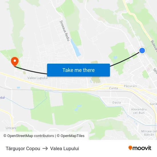 Târguşor Copou to Valea Lupului map