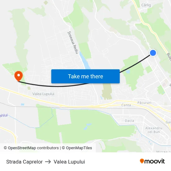 Strada Caprelor to Valea Lupului map
