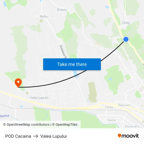 POD Cacaina to Valea Lupului map