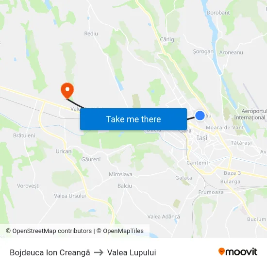 Bojdeuca Ion Creangă to Valea Lupului map