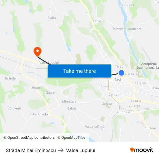 Strada Mihai Eminescu to Valea Lupului map