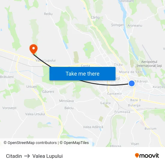Citadin to Valea Lupului map
