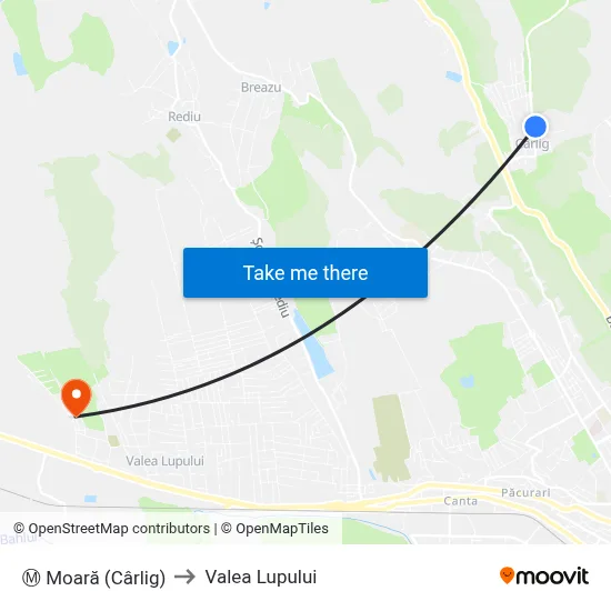 Ⓜ Moară (Cârlig) to Valea Lupului map
