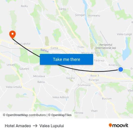 Hotel Amadeo to Valea Lupului map