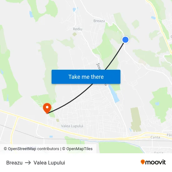 Breazu to Valea Lupului map