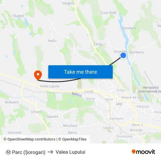 Ⓜ Parc (Șorogari) to Valea Lupului map