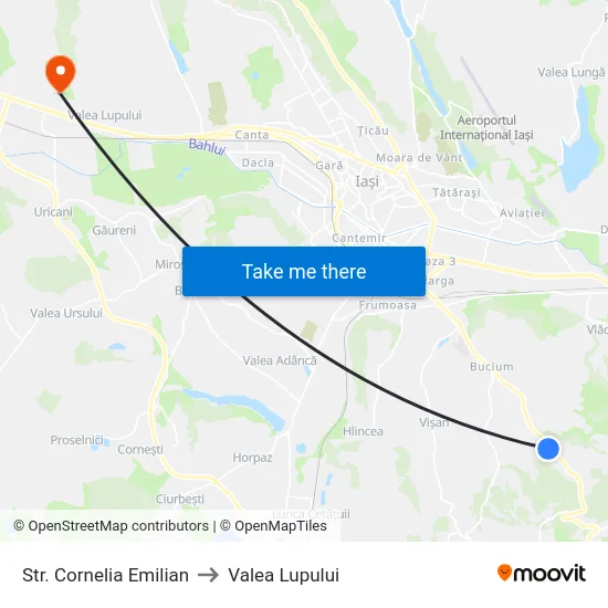 Str. Cornelia Emilian to Valea Lupului map