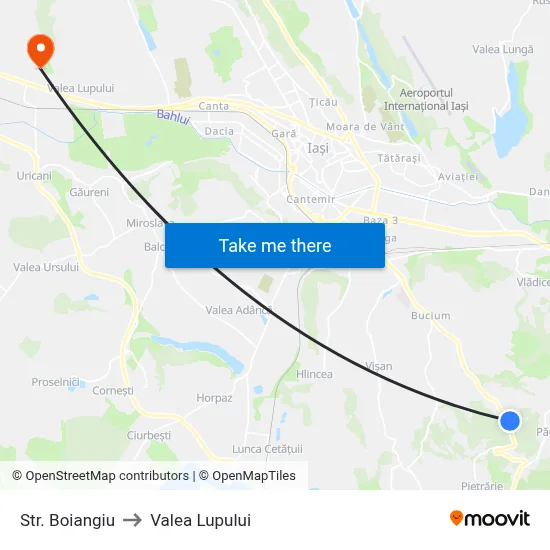 Str. Boiangiu to Valea Lupului map