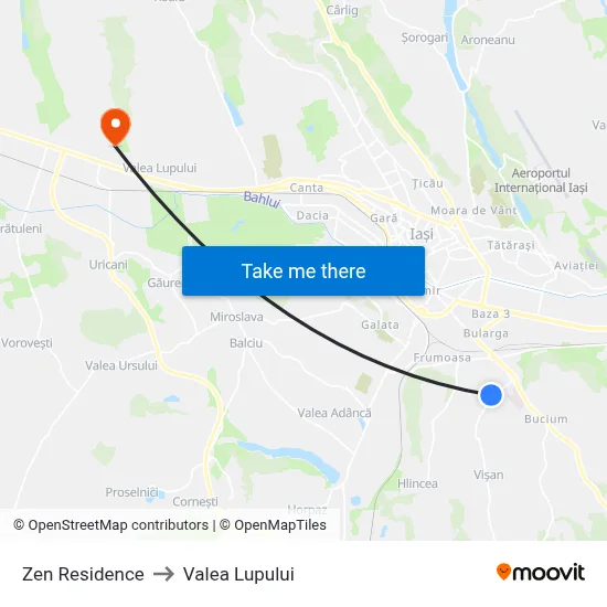 Zen Residence to Valea Lupului map