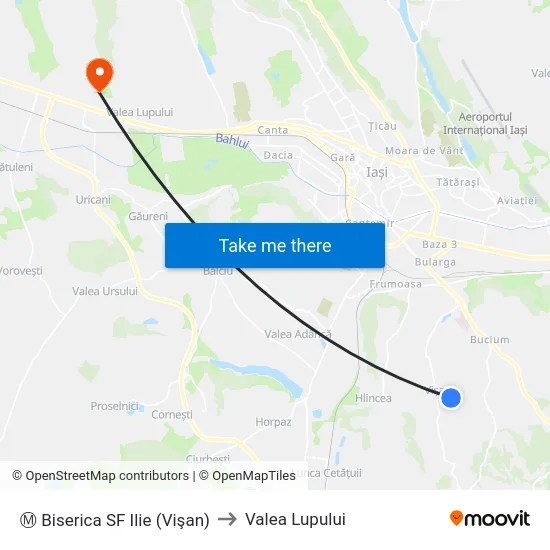Ⓜ Biserica SF Ilie (Vişan) to Valea Lupului map