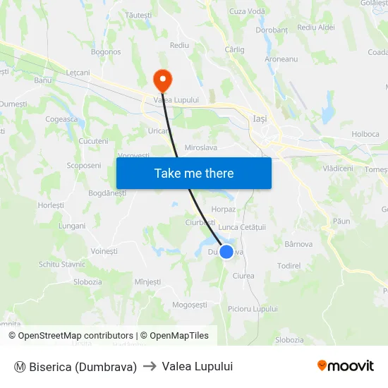 Ⓜ Biserica (Dumbrava) to Valea Lupului map