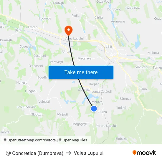 Ⓜ Concretica (Dumbrava) to Valea Lupului map