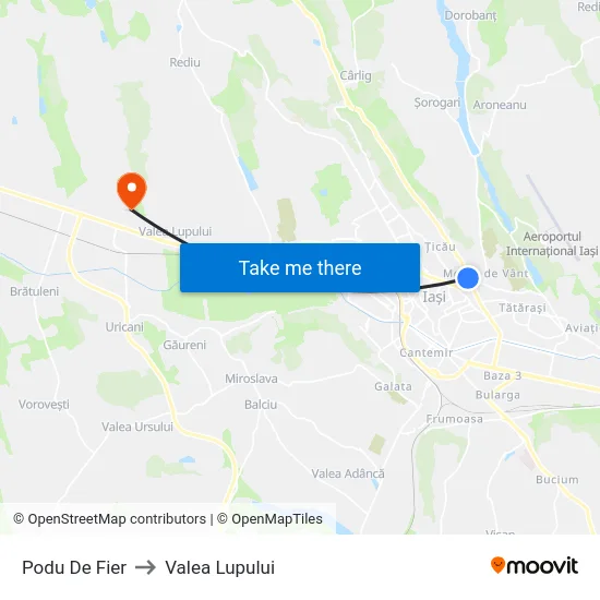 Podu De Fier to Valea Lupului map