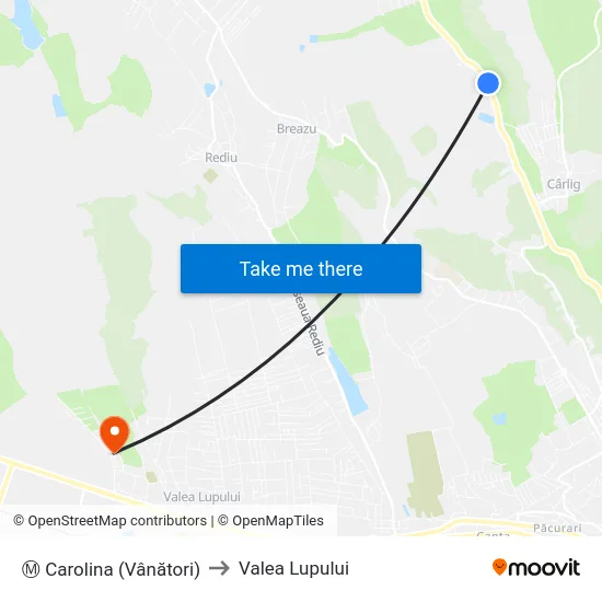 Ⓜ Carolina (Vânători) to Valea Lupului map