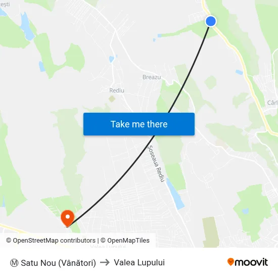 Ⓜ Satu Nou (Vânători) to Valea Lupului map