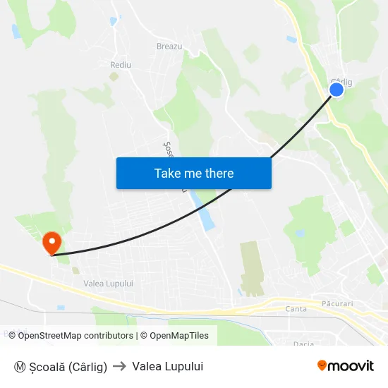 Ⓜ Școală (Cârlig) to Valea Lupului map