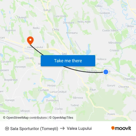 Ⓜ Sala Sporturilor (Tomeşti) to Valea Lupului map