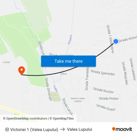 Ⓜ Victoriei 1 (Valea Lupului) to Valea Lupului map