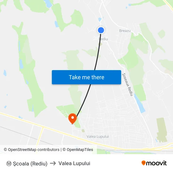 Ⓜ Şcoala (Rediu) to Valea Lupului map