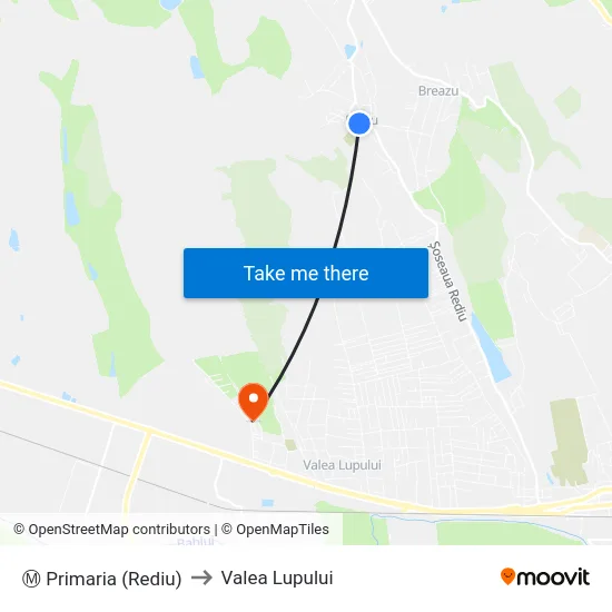 Ⓜ Primaria (Rediu) to Valea Lupului map