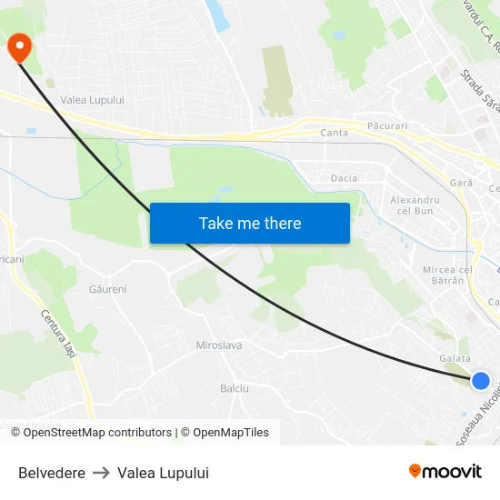 Belvedere to Valea Lupului map