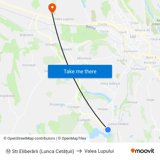 Ⓜ Str.Eliberării (Lunca Cetățuii) to Valea Lupului map