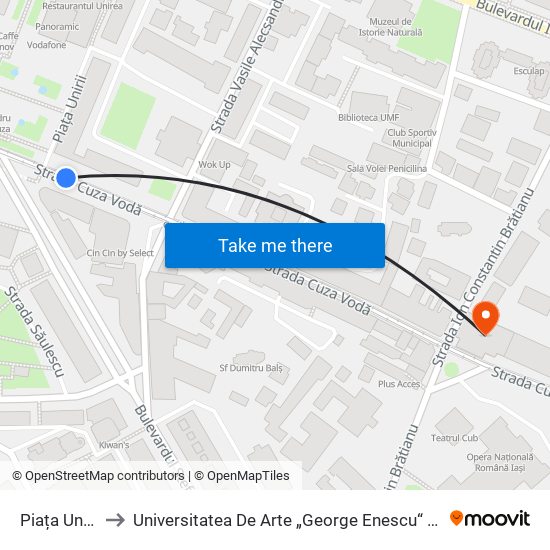 Piața Unirii to Universitatea De Arte „George Enescu“ Iași map