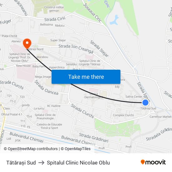 Tătărași Sud to Spitalul Clinic Nicolae Oblu map