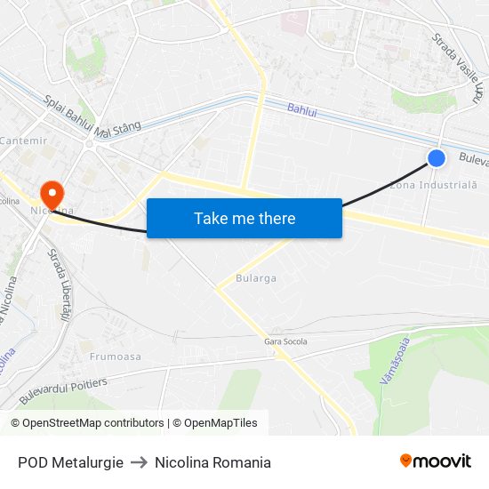 POD Metalurgie to Nicolina Romania map